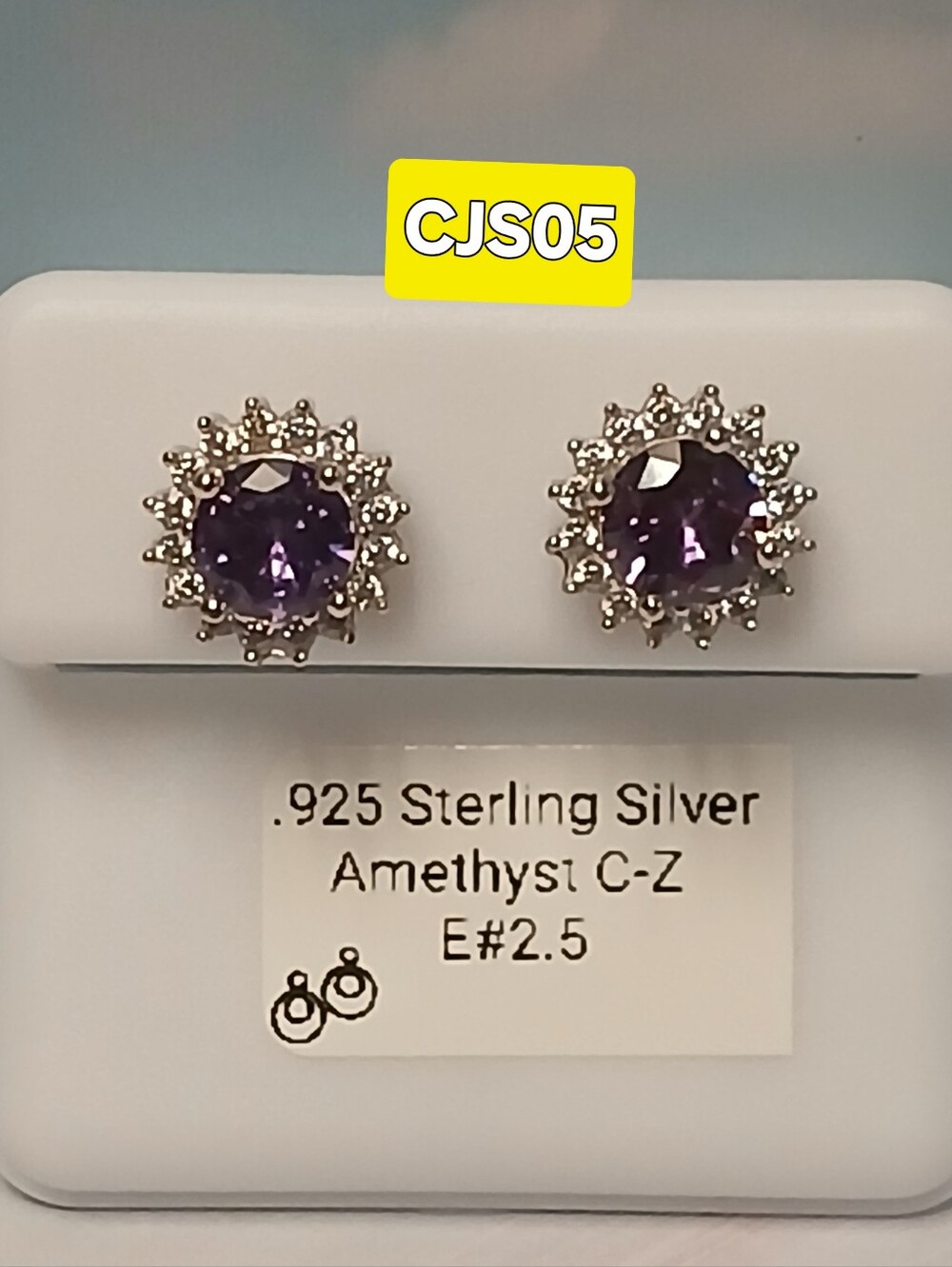 Sterling Silver Amethyst Halo Stud Earrings - Purple